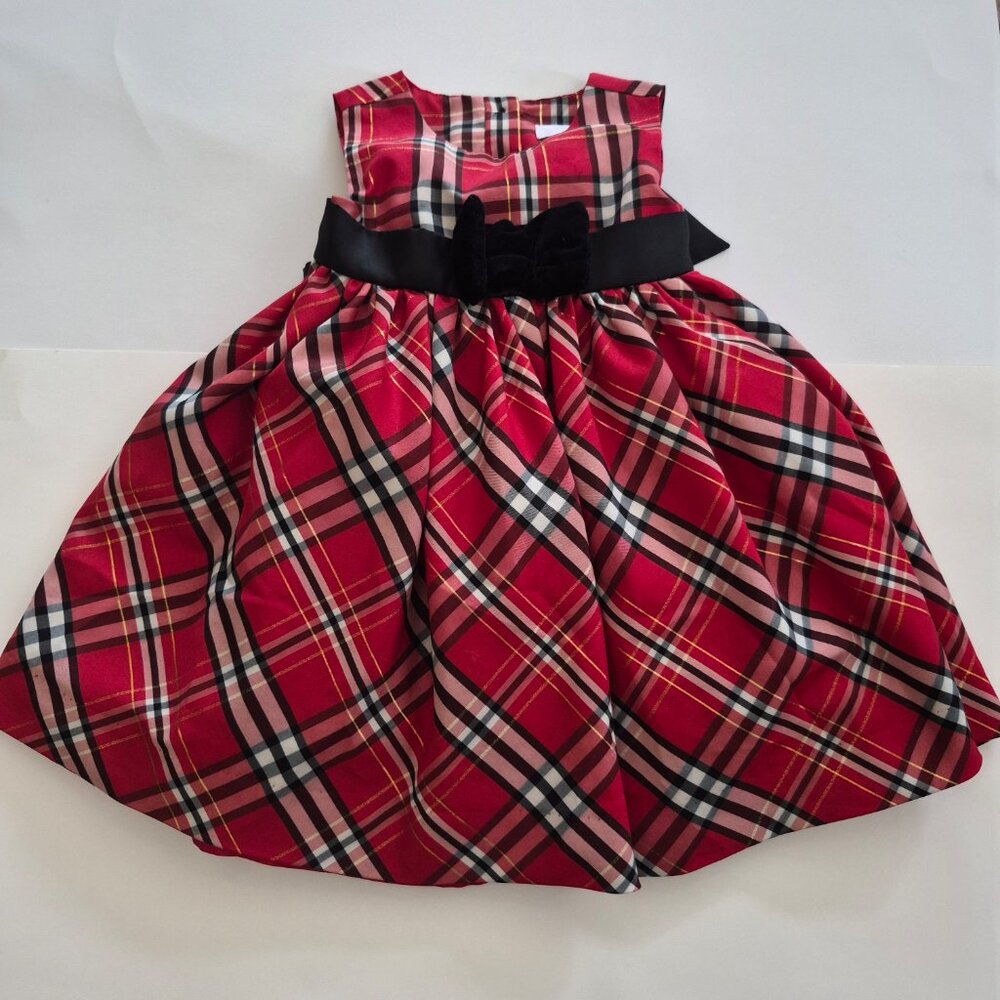 Formal holiday Camilla 2T tafetta red black gold plaid dress bow toddler